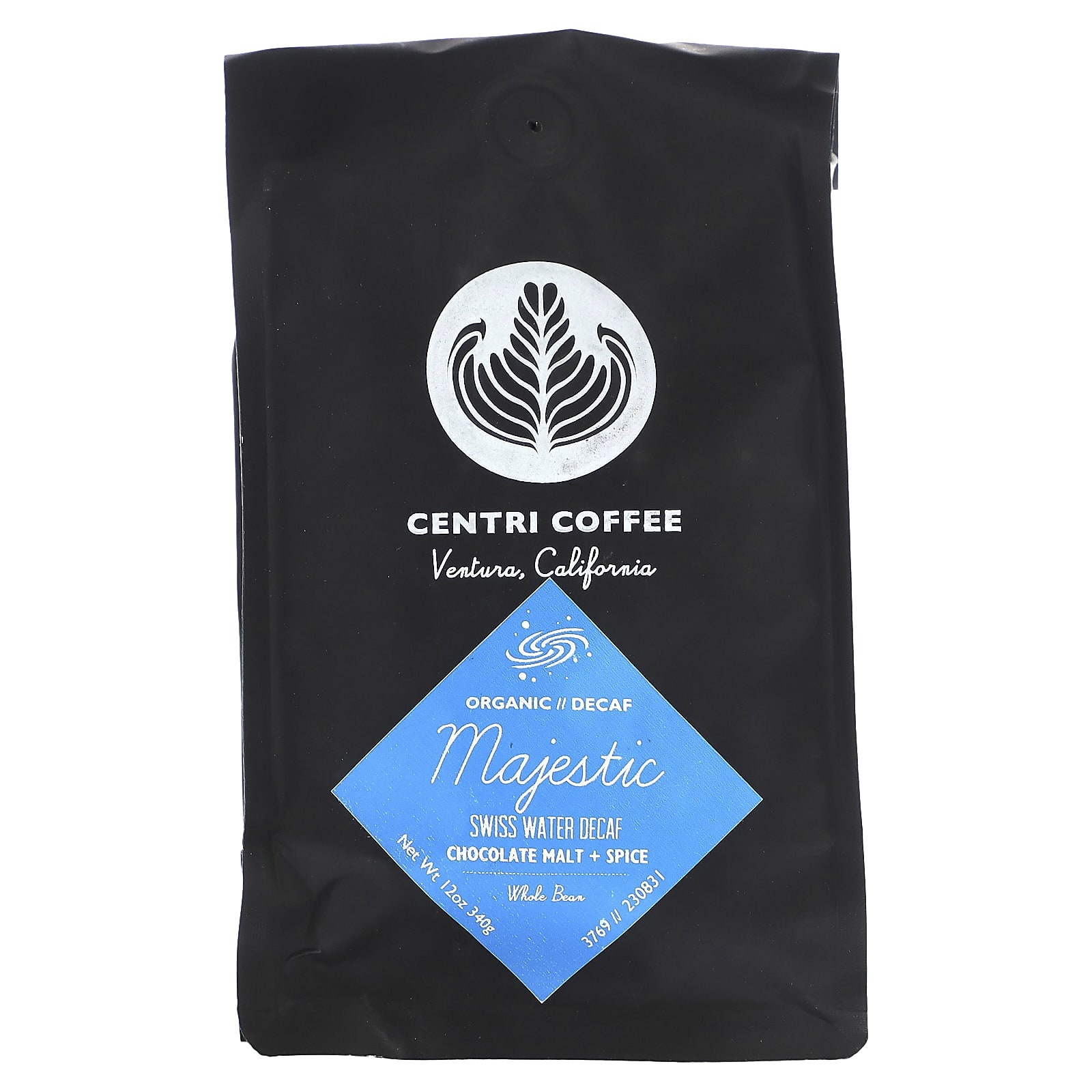 Centri Coffee, Centri Coffee, органический Majestic, шоколадный солод и специи, цельные зерна, без кофеина, 340 г (12 унций)