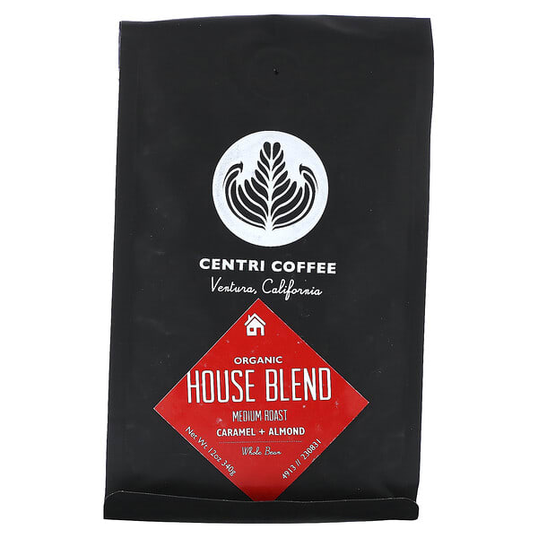 Cafe Altura, Centri Coffee, Organic House Blend, Caramel + Almond, Whole Bean, Medium Roast, 12 oz (340 g)