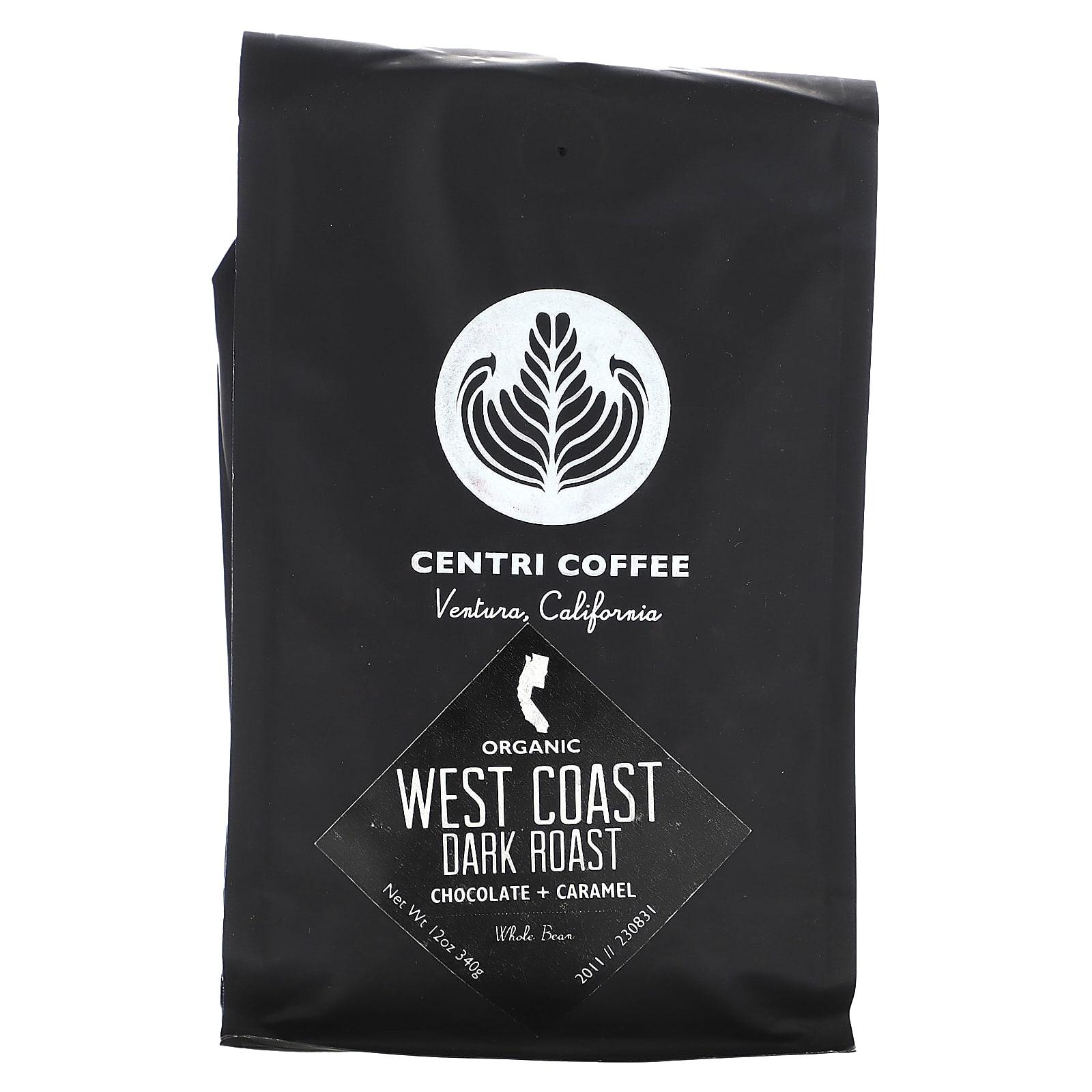 Centri Coffee, Centri Coffee, органическое западное побережье, шоколад и карамель, цельные зерна, темная обжарка, 340 г (12 унций)
