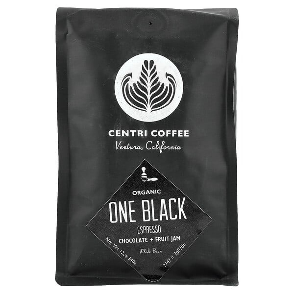 Centri Coffee, 센트리 커피, 유기농 원 블랙, 초콜릿 + 과일 잼, 원두, 에스프레소, 340g(12oz)