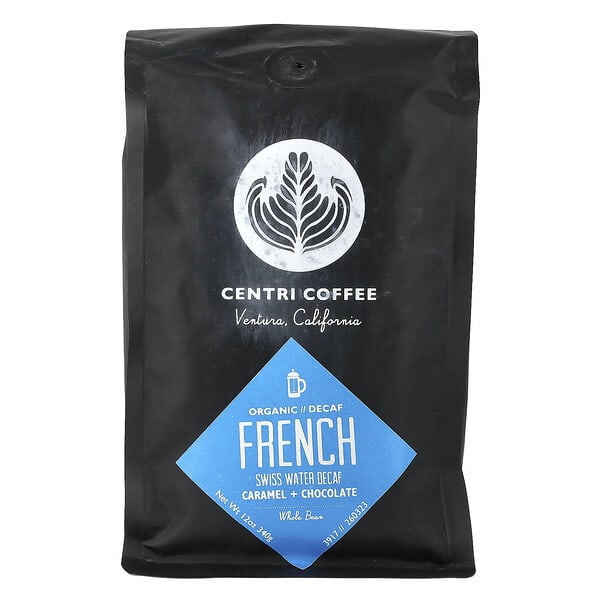 Centri Coffee, 유기농 프렌치, 원두, 디카페인, 캐러멜 + 초콜릿, 340g(12oz)