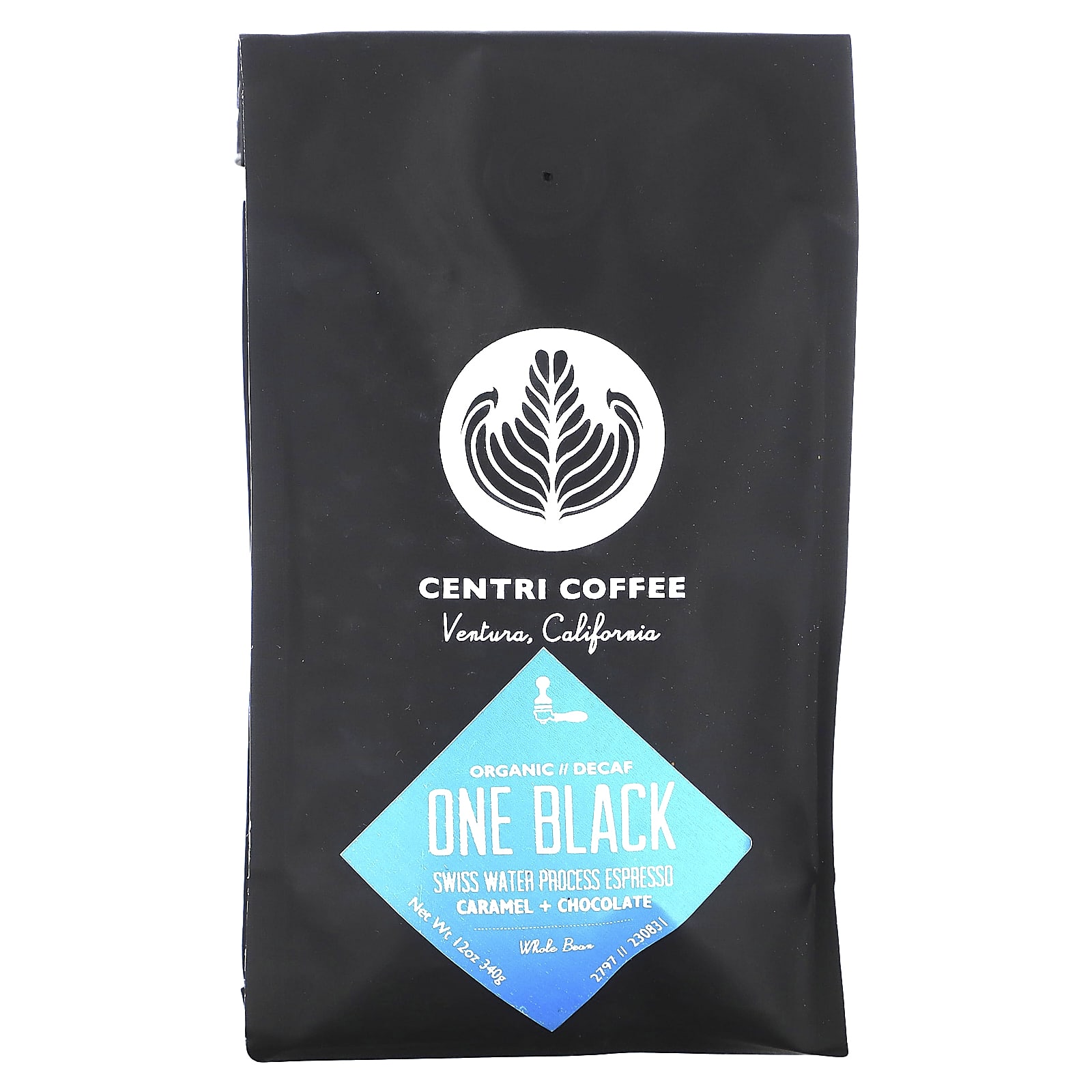 Centri Coffee, Centri Coffee, Organic One Black, карамель и шоколад, цельные зерна, без кофеина, 340 г (12 унций)