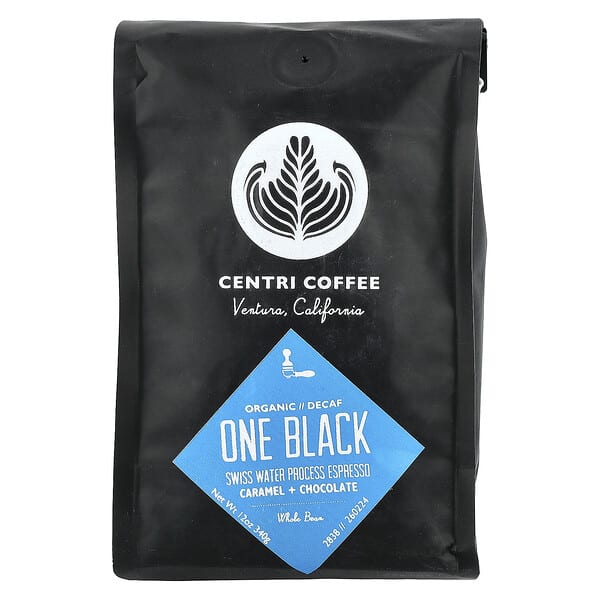 Centri Coffee, 유기농 원 블랙, 캐러멜 + 초콜릿, 원두, 디카페인, 340g(12oz)
