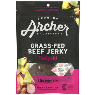 Country Archer Jerky, Вяленое мясо травяного откорма, терияки, 71 г (2,5 унции)
