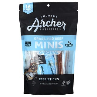 Country Archer Jerky, Otla Beslenen Sığır Eti Çubukları Mini, Orijinal, 16 Çubuk, Her Biri 0,5 oz (14 gr)