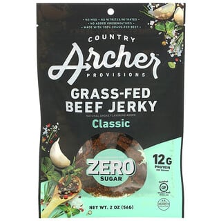 Country Archer Jerky, Cecina de res proveniente de animales alimentados con pasturas, Sin azúcar, Clásico, 56 g (2 oz)