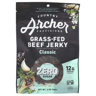 Country Archer Jerky, Carne Jerky Alimentada no Pasto, Zero Açúcar, Clássica, 56 g (2 oz)