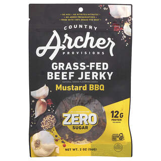 Country Archer Jerky, вяленая говядина от коров травяного откорма, горчица для барбекю, 56 г (2 унции)