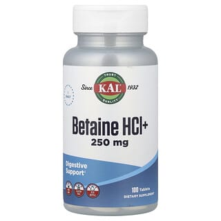 KAL, Betaine HCl+, 250 mg, 100 Tablets