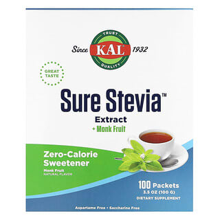 KAL, Sure Stevia, Plus Monk Fruit, 100 sobres, 100 g (3,5 oz)