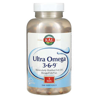 KAL, Ultra Oméga 3-6-9, 200 capsules à enveloppe molle