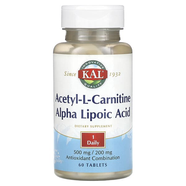 KAL, Acetyl-L-Carnitine &amp; Alpha Lipoic Acid, 500 mg / 200 mg, 60 Tablets