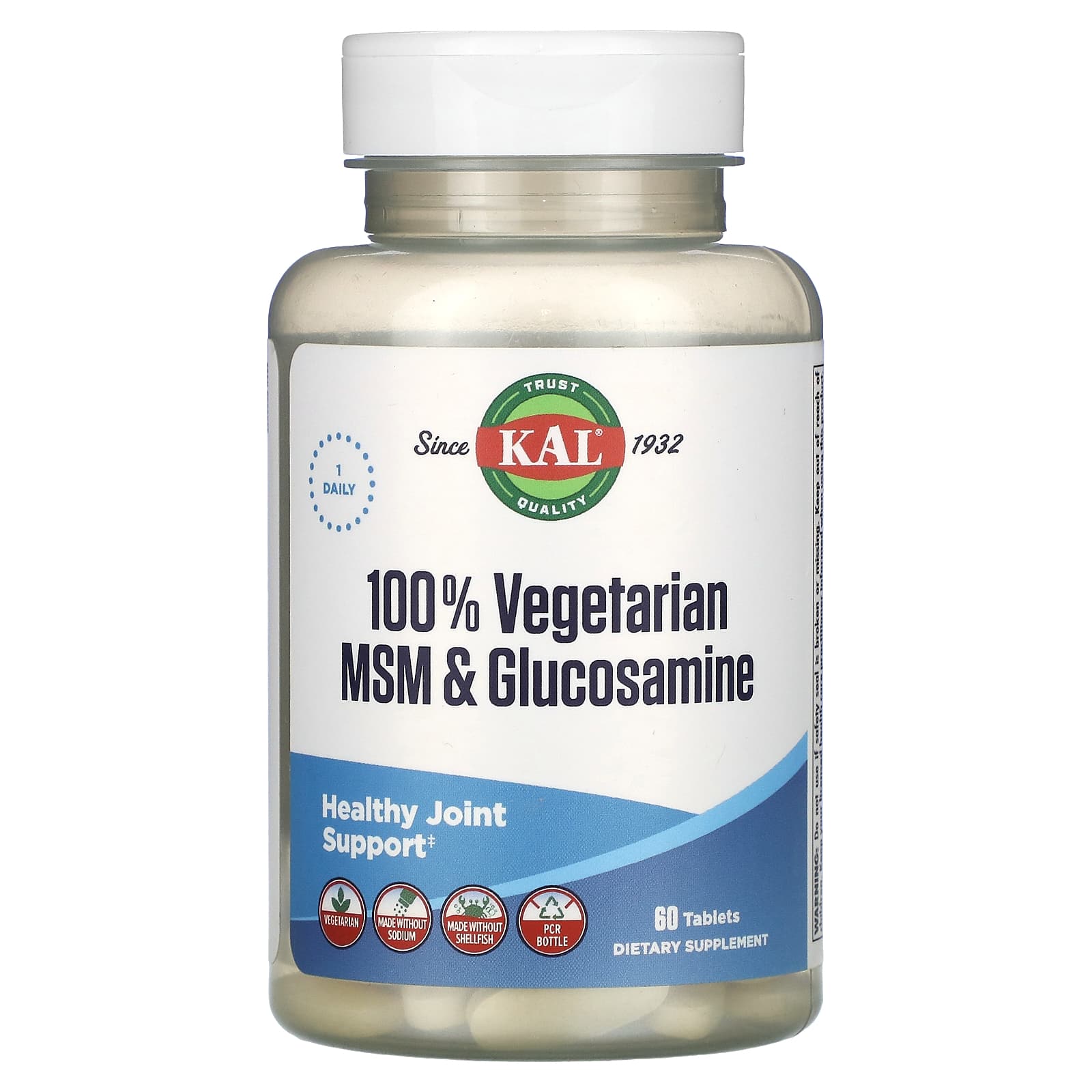 KAL, 100 Vegetarian MSM & Glucosamine, 60 Tablets