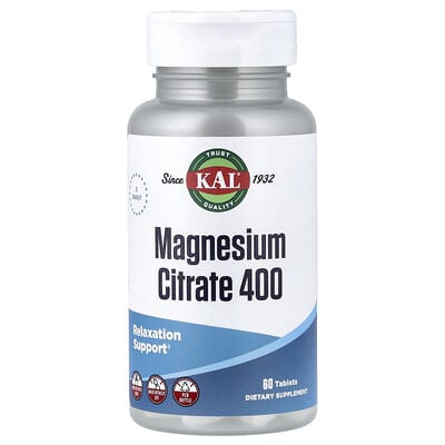 KAL, Magnesium Citrate 400, 400 mg, 60 Tablets (200 mg each)