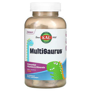 KAL, MultiSaurus, Suplemento multivitamínico, Bayas, uva y naranja, 180 comprimidos masticables