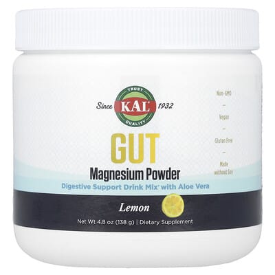 KAL, GUT Magnesium Powder, Lemon Flavor, 4.8 oz (138 g)
