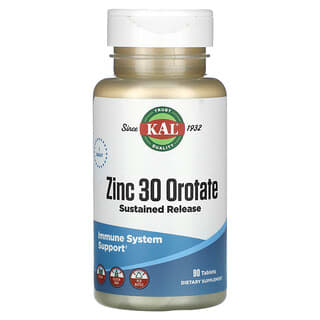KAL, Zinco 30 Orotato, Liberação Sustentada, 90 Comprimidos