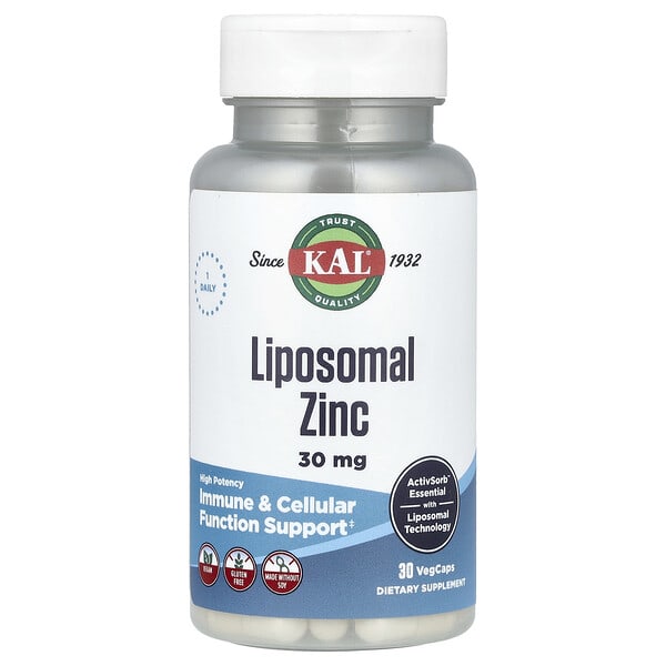 KAL, Liposomal Zinc, High Potency, 30 mg, 30 VegCaps
