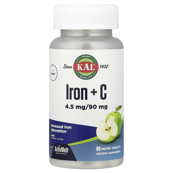 KAL Iron + C, Apple, 90 Micro Tablets