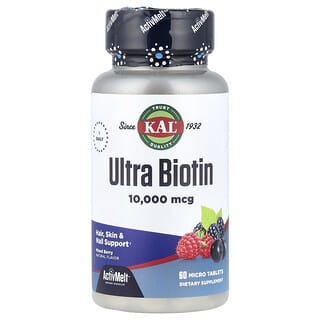KAL, Ultra Biotin, ActivMelt, Blandet bær, 10 000 mcg, 60 mikrotabletter