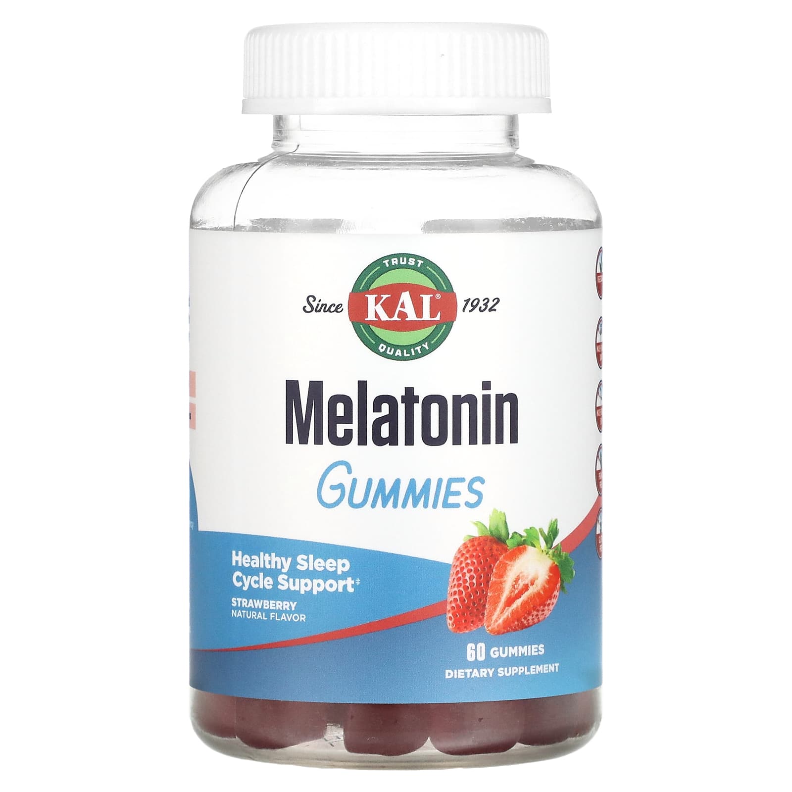 KAL, Melatonin Gummies, Strawberry, 60 Gummies