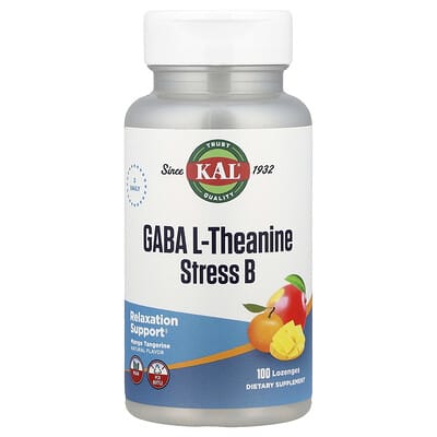 KAL, GABA Theanine Anti-Stress Vitamin B Tablets, Natural Mango Flavor, 100 Tablets