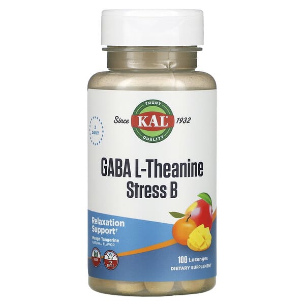 KAL, GABA L-Theanine Stress B, Mango Tangerine, 100 Lozenges