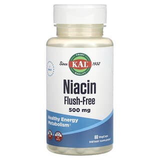 KAL, Niacina, Sin enjuague, 500 mg, 60 cápsulas vegetales