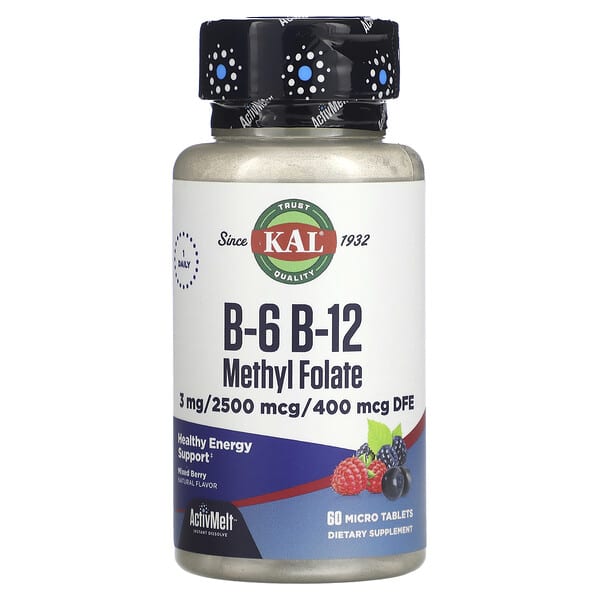KAL‏, B-6 B-12 Methyl Folate, Mixed Berry, 60 Micro Tablets