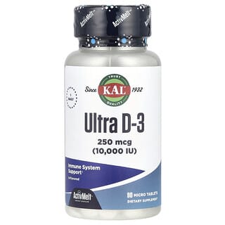 KAL, Ultra D-3, Sans arôme, 250 µg (10 000 UI), 90 microcomprimés