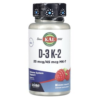 KAL, D-3，K-2，樹莓味，60 片微型片劑