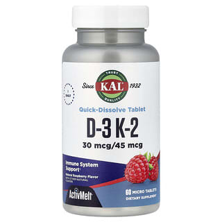 KAL, D-3, K-2, Frambuesa, 60 microcomprimidos