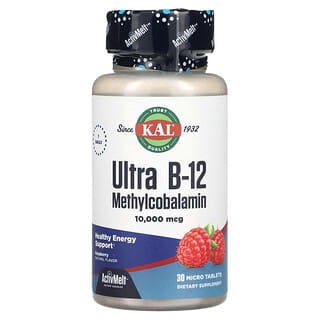 KAL, Ultra B-12 Metilcobalamina, Framboesa, 10.000 mcg, 30 Microcomprimidos