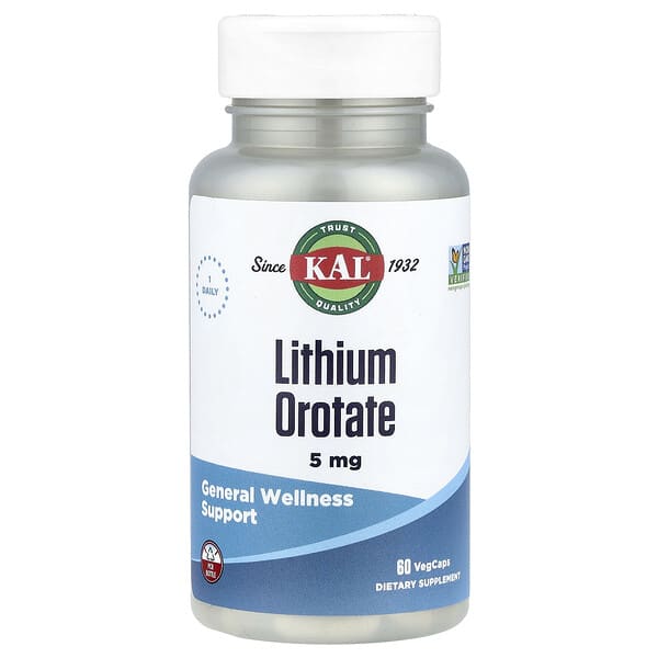 KAL Lithium Orotate, 5 mg, 60 VegCaps