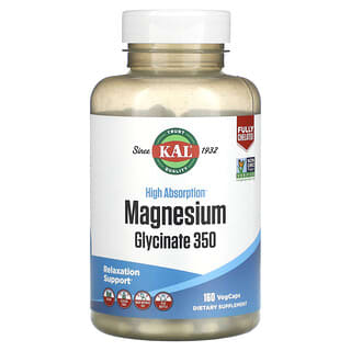 KAL, Glicinato de magnesio 350 de alta absorción, 160 cápsulas vegetales