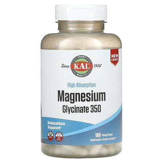 KAL, جليسينات المغنيسيوم عالية الامتصاص 350، 160 كبسولة نباتية