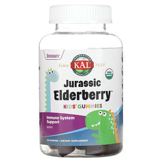 KAL, Jurassic Elderberry, жувальні таблетки для дітей, ягоди, 60 жувальних таблеток
