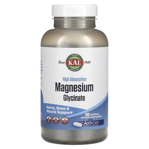 KAL, Hochabsorbierendes Magnesiumglycinat, 180 Weichkapseln