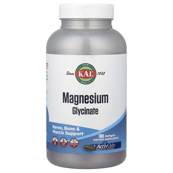 KAL Magnesium Glycinate, 180 Softgels (105 mg Per softgel)