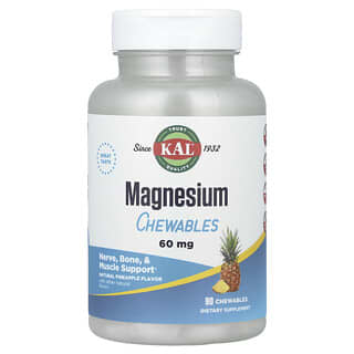 KAL, Magnesium Chewables, Magnesium-Kautabletten, Ananas, 60 mg, 90 Kautabletten