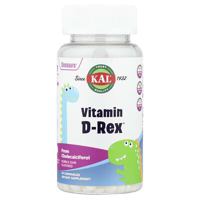 KAL, Dinosaurs®, Vitamin D-Rex™, Bubble Gum, 90 Chewable Tablets (10 mcg each)