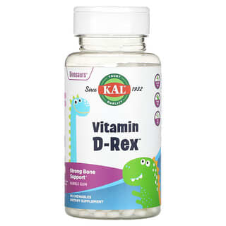 KAL, Dinosaurs, Vitamin D-Rex, витамин D3, со вкусом жевательной резинки, 90 жевательных таблеток