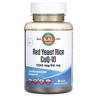 KAL, Arroz com Fermento Vermelho, CoQ-10, 1.200 mg / 60 mg, 30 Comprimidos
