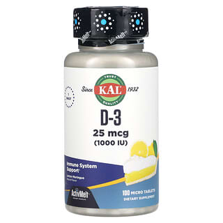 KAL, D-3, лимонное безе, 25 мкг (1000 МЕ), 100 мини-таблеток