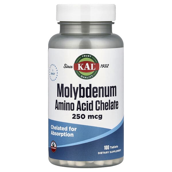 KAL Molybdenum Amino Acid Chelate, 250 mcg, 100 Tablets