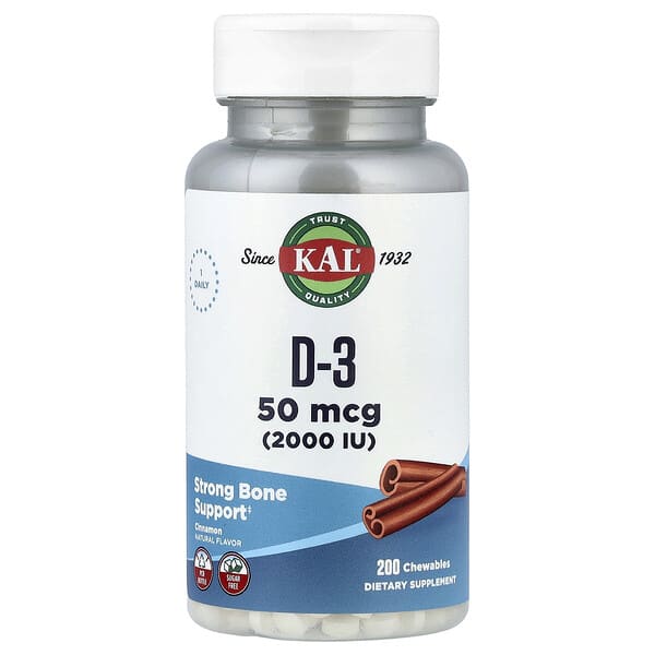 KAL D-3, Cinnamon, 50 mcg (2000 IU), 200 Chewables