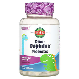 KAL, Dinosaurs, dino-dophilus probiotyk, czarna wiśnia, 60 tabletek do ssania