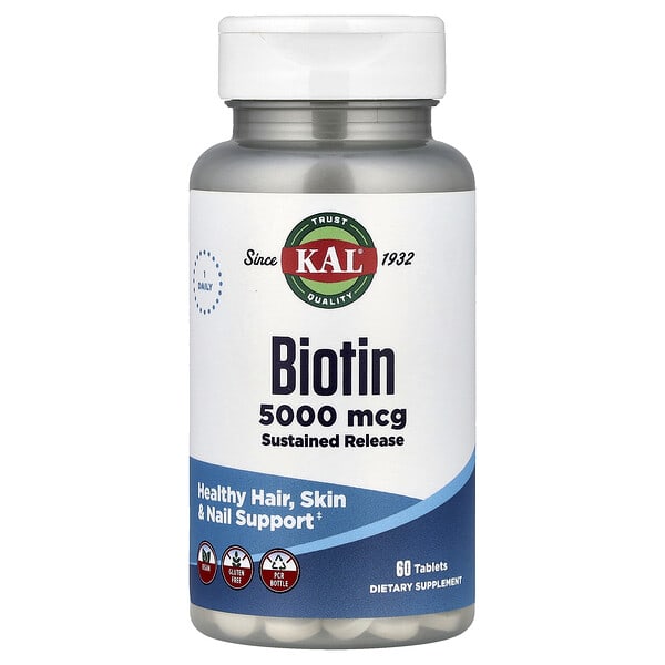 KAL Biotin, Sustained Release, 5,000 mcg, 60 Tablets
