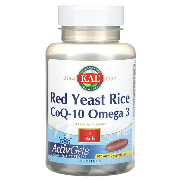 KAL, 紅色酵母大米CoQ-10 奧米茄3, 60粒軟膠囊