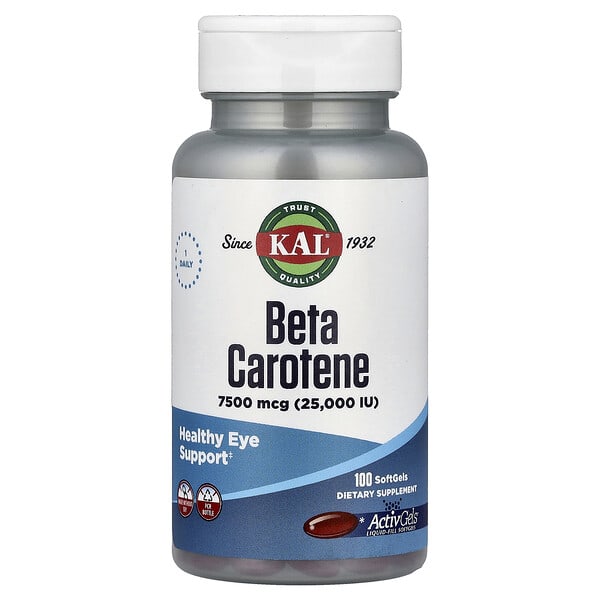 Beta Carotene, 7,500 mcg (25000 IU), 100 Softgels